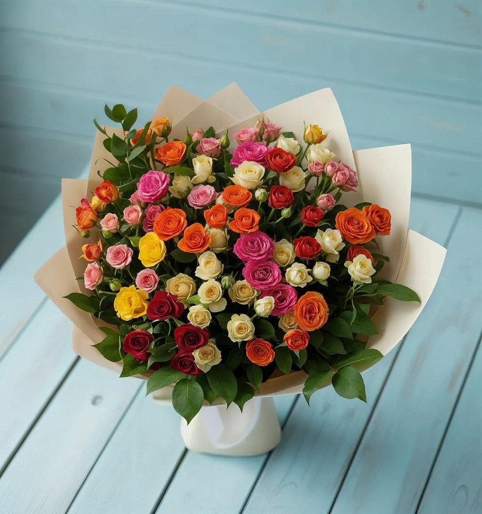 Букет Микс из разноцветных кустовых роз в Симферополе