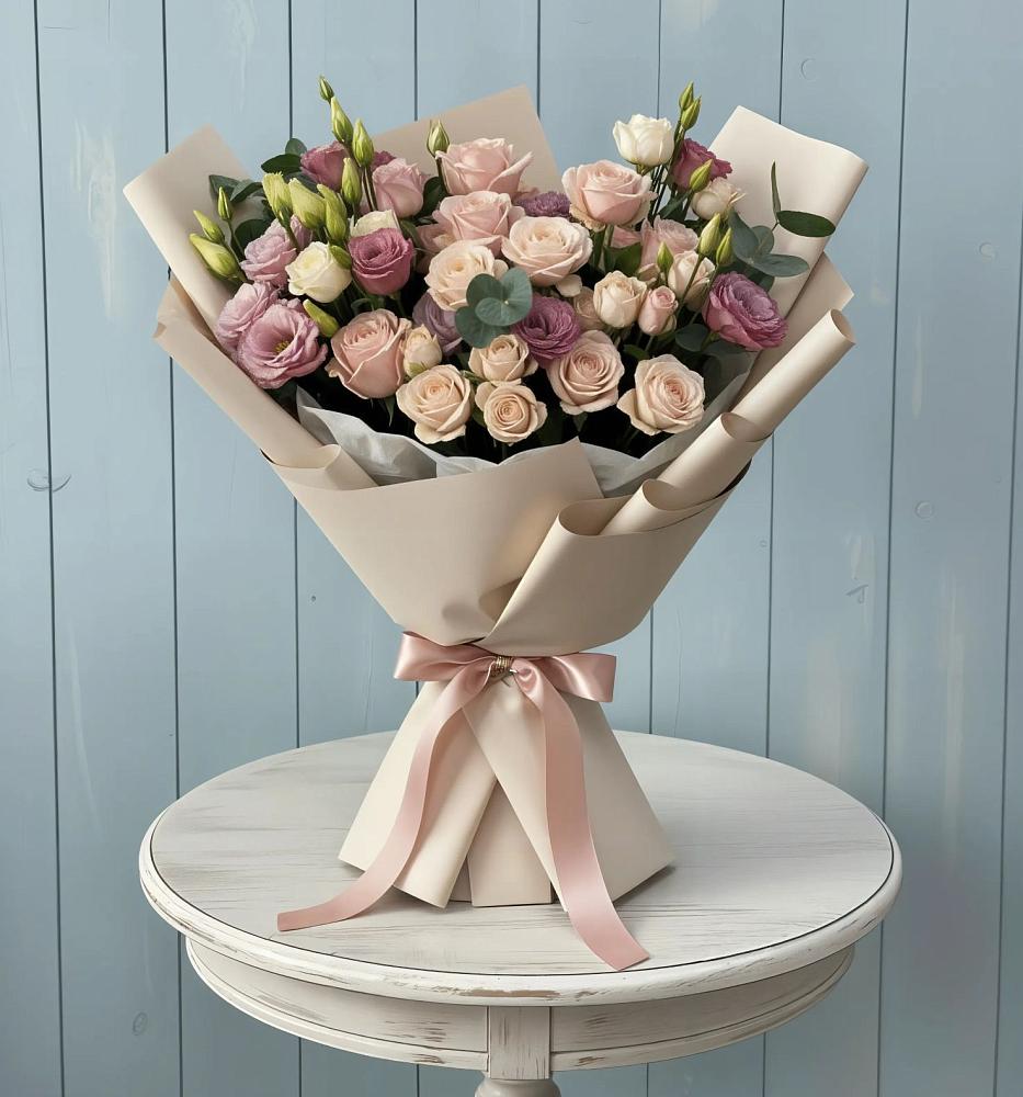 Букет цветов из: Розы и Лизиантусы в Симферополе